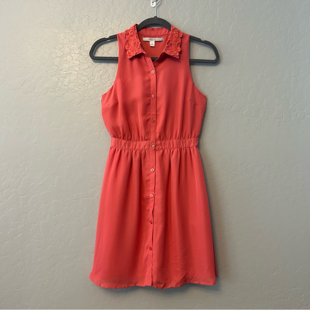 ⭐️LC Lauren Conrad salmon coral color sleeveless dress with lace collar size 0 - Picture 1 of 16